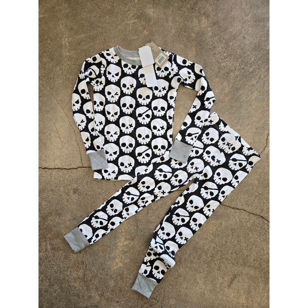 Honest Baby Kids Organic Cotton Skull Print Snug Fit Pajama Set Black Gray XS/8